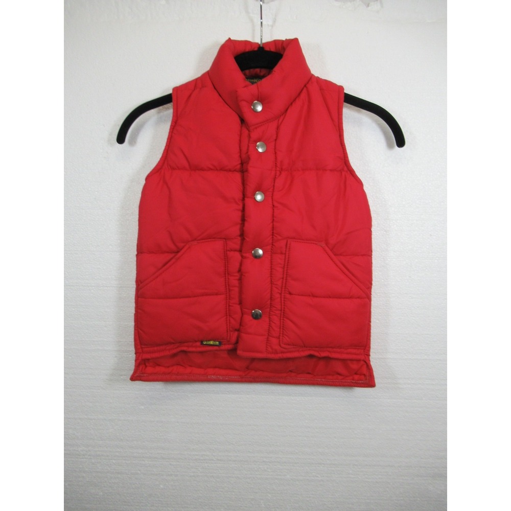 Vintage 70s 80s OshKosh B'Gosh Nylon Puffer Vest Boys 6 Red Snap Up